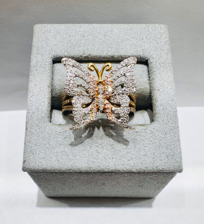 10K GOLD NATURAL DIAMOND BUTTERFLY RING 0.68CT, SIZE: 7