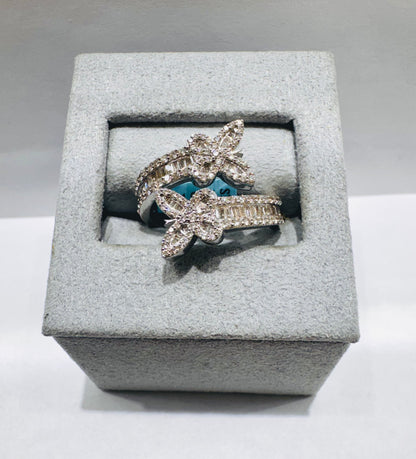 10K WHITE GOLD NATURAL DIAMOND BUTTERFLY RING 0.84CT, SIZE: 7