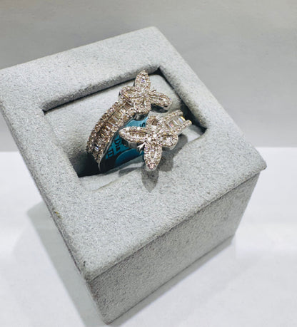 10K WHITE GOLD NATURAL DIAMOND BUTTERFLY RING 0.84CT, SIZE: 7