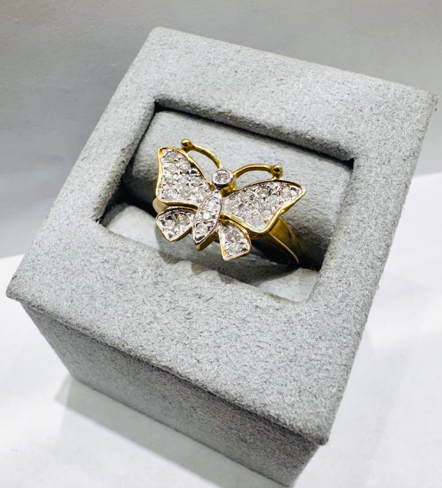 10K GOLD NATURAL DIAMOND BUTTERFLY RING 0.28CT, SIZE: 7