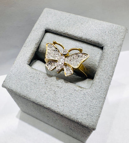 10K GOLD NATURAL DIAMOND BUTTERFLY RING 0.28CT, SIZE: 7