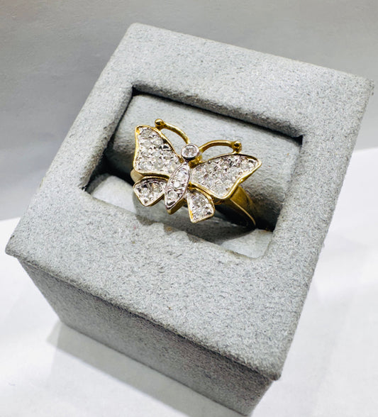 10K GOLD NATURAL DIAMOND BUTTERFLY RING 0.28CT, SIZE: 7