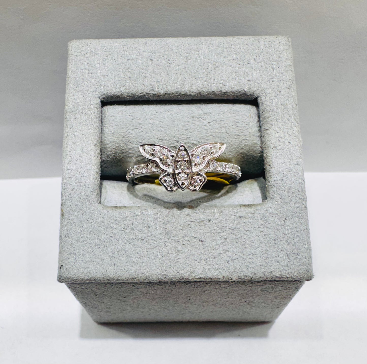 10K WHITE GOLD NATURAL DIAMOND BUTTERFLY RING 0.36CT, SIZE: 7