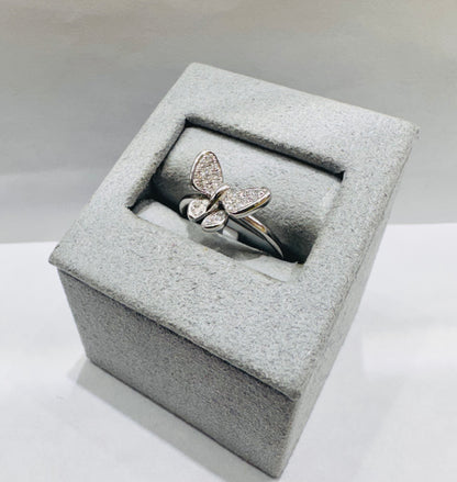 14K WHITE GOLD NATURAL DIAMOND BUTTERFLY RING 0.15CT, SIZE: 6