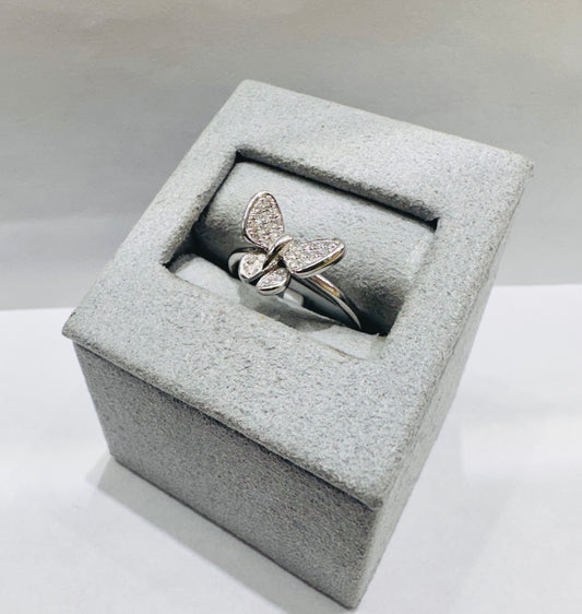 14K WHITE GOLD NATURAL DIAMOND BUTTERFLY RING 0.15CT, SIZE: 6
