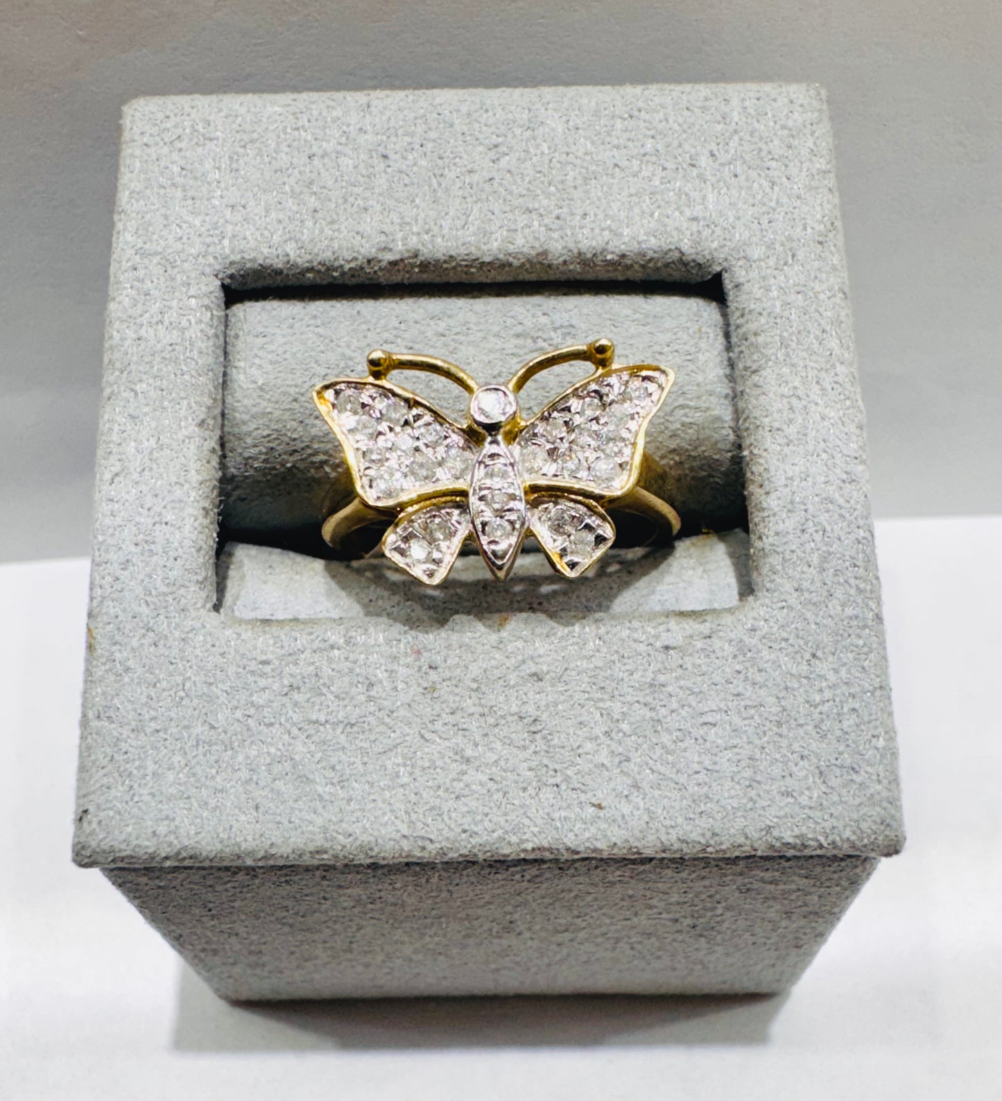 10K GOLD NATURAL DIAMOND BUTTERFLY RING 0.28CT, SIZE: 7