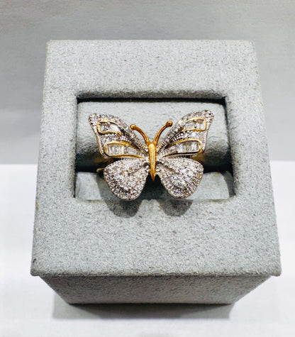 10K GOLD NATURAL DIAMOND BUTTERFLY RING 0.30CT, SIZE: 7