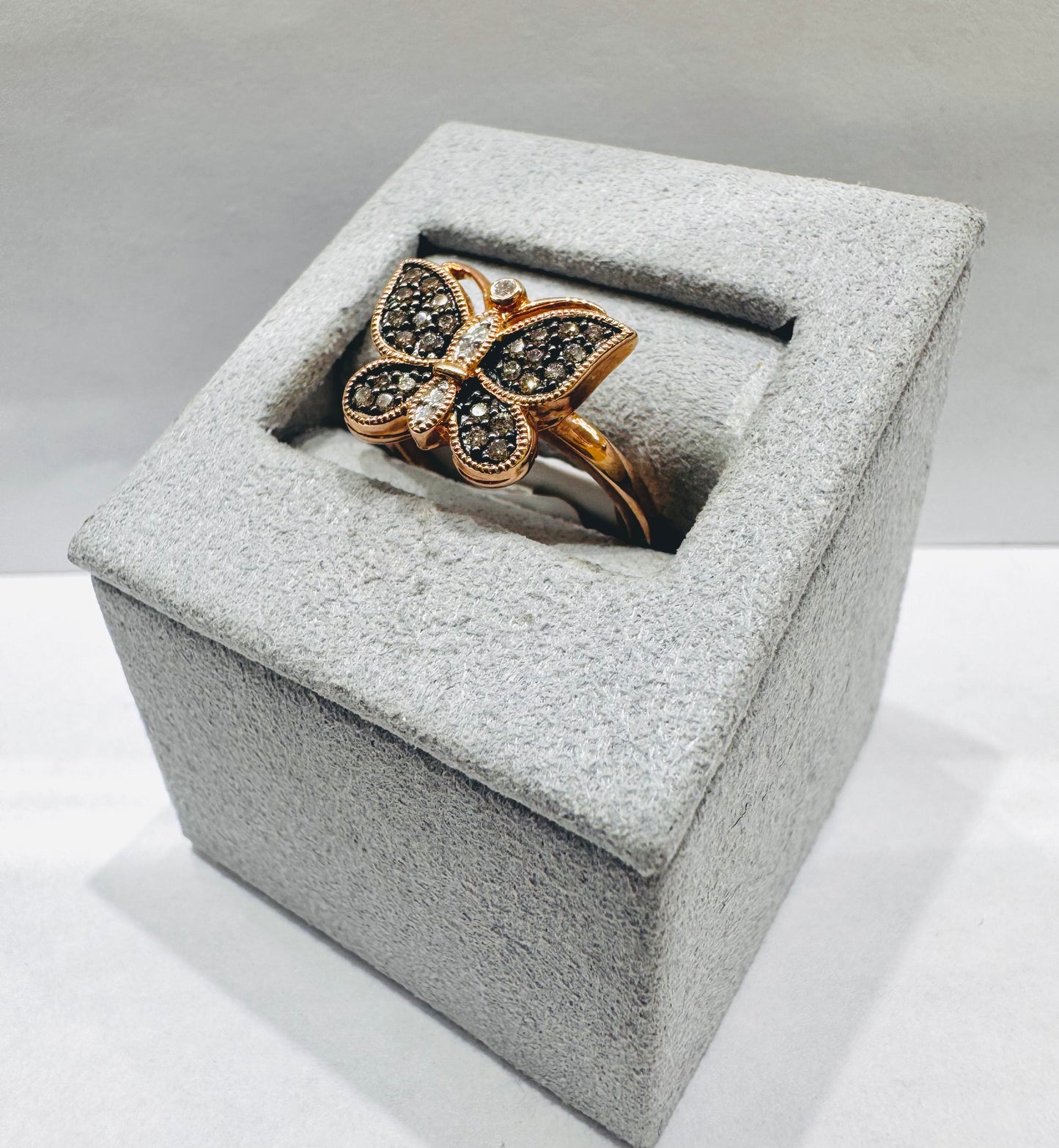 14K ROSE GOLD NATURAL DIAMOND BUTTERFLY RING 0.26CT, SIZE: 6.5