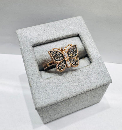 14K ROSE GOLD NATURAL DIAMOND BUTTERFLY RING 0.26CT, SIZE: 6.5