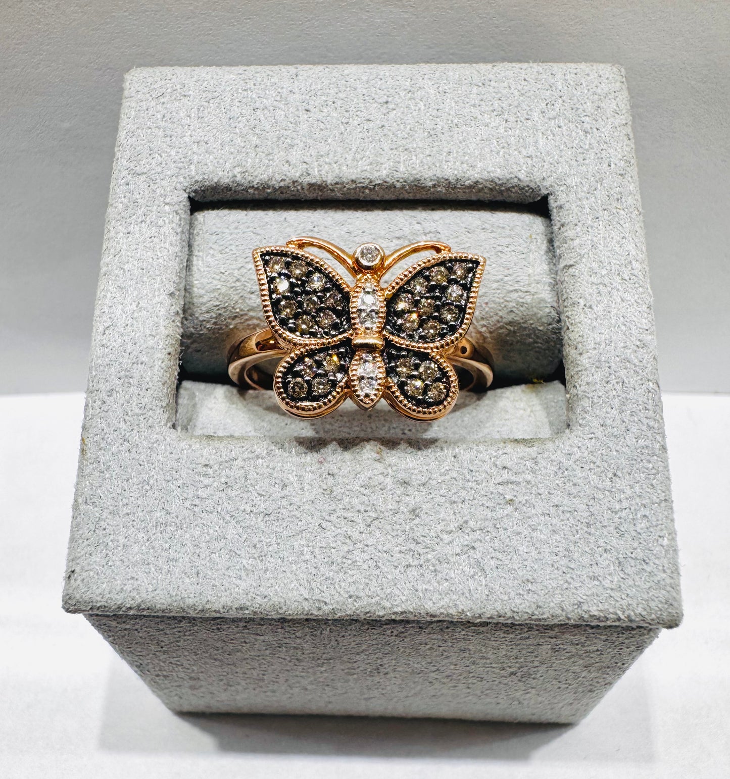 14K ROSE GOLD NATURAL DIAMOND BUTTERFLY RING 0.26CT, SIZE: 6.5