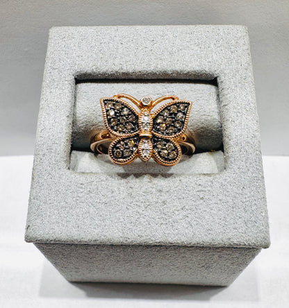 14K ROSE GOLD NATURAL DIAMOND BUTTERFLY RING 0.26CT, SIZE: 6.5