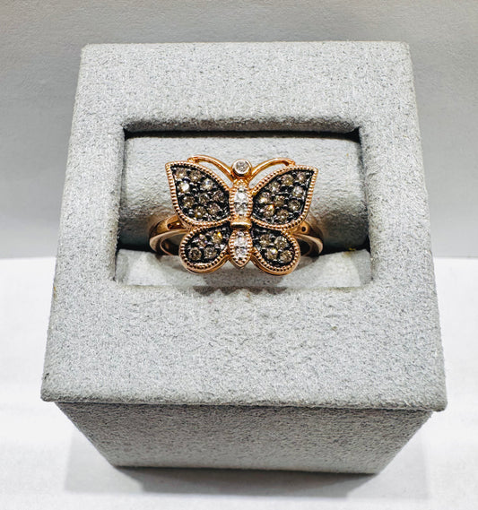 14K ROSE GOLD NATURAL DIAMOND BUTTERFLY RING 0.26CT, SIZE: 6.5
