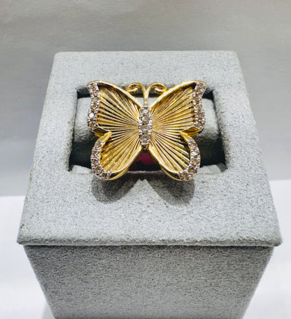 10K GOLD NATURAL DIAMOND BUTTERFLY RING 0.25CT, SIZE: 7