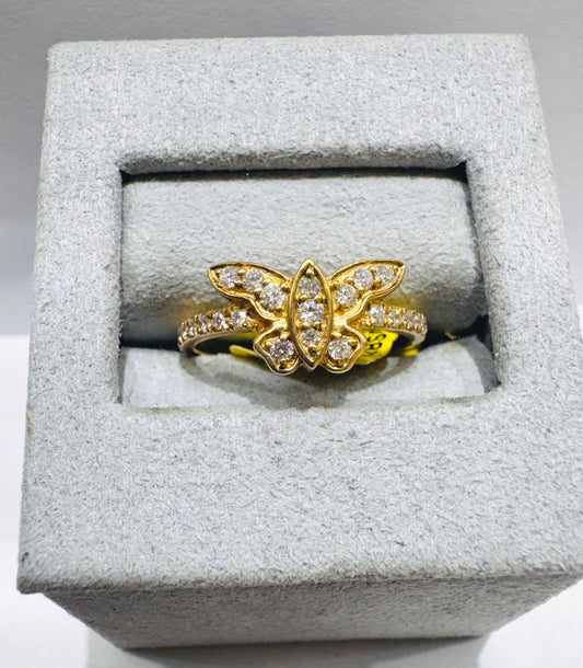 10K GOLD NATURAL DIAMOND BUTTERFLY RING 0.35CT, SIZE: 7