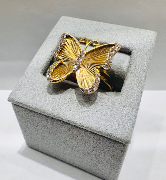 10K GOLD NATURAL DIAMOND BUTTERFLY RING 0.25CT, SIZE: 7