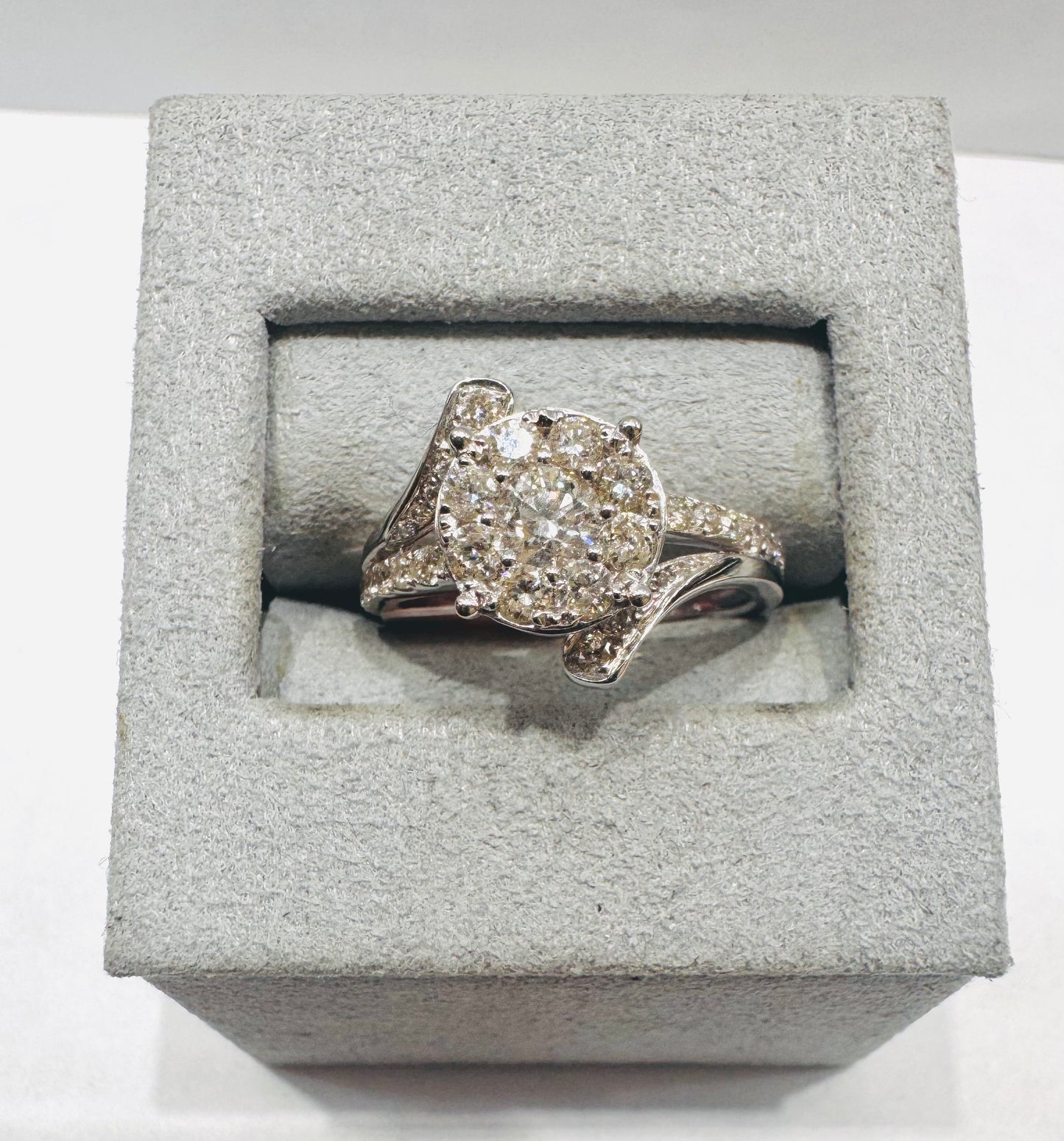 14K WHITE GOLD NATURAL DIAMOND RING 1.15CT, SIZE: 7