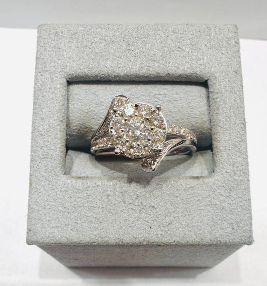 14K WHITE GOLD NATURAL DIAMOND RING 1.15CT, SIZE: 7