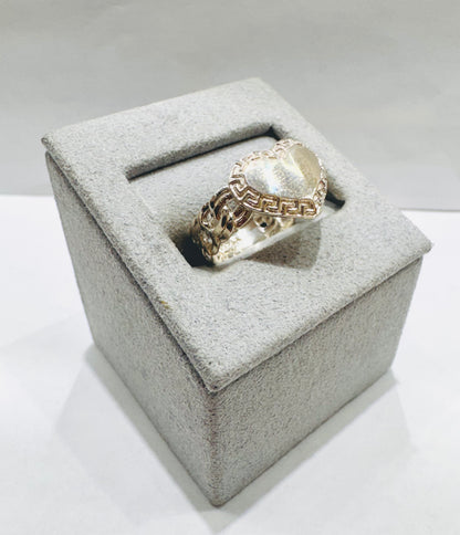 SILVER HEART CHINO LINK RING WITH VERSACE BORDER, SIZE: 6.5, WEIGHT: 3.2gm