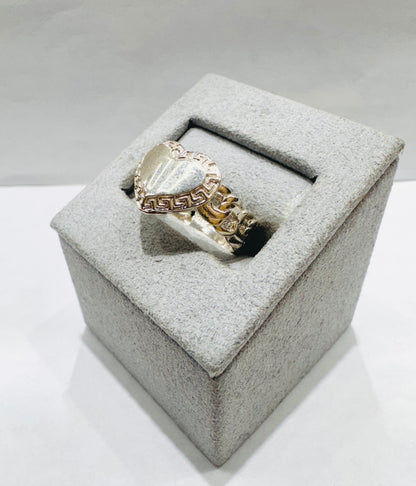 SILVER HEART CHINO LINK RING WITH VERSACE BORDER, SIZE: 6.5, WEIGHT: 3.2gm
