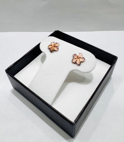10K ROSE GOLD SMALL HIBISCUS FLOWER EARRINGS, WEIGHT: 0.8gm