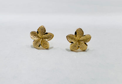 10K GOLD SMALL HIBISCUS FLOWER EARRINGS, WEIGHT: 0.9gm