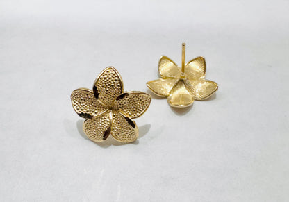10K GOLD BIG HIBISCUS FLOWER EARRINGS, WEIGHT: 2.1gm