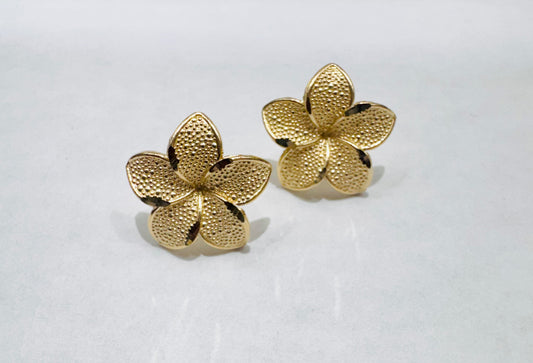 10K GOLD BIG HIBISCUS FLOWER EARRINGS, WEIGHT: 2.1gm