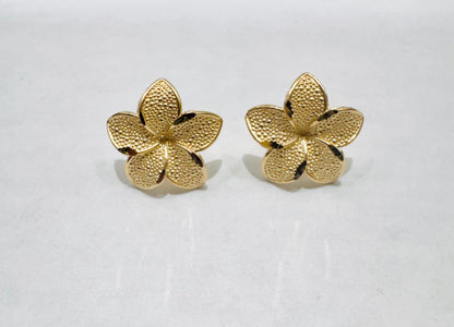 10K GOLD BIG HIBISCUS FLOWER EARRINGS, WEIGHT: 2.1gm
