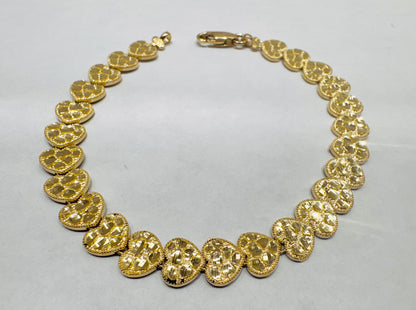 10K GOLD HEART NUGGET BRACELET 7.5”, WEIGHT: 9.3gm