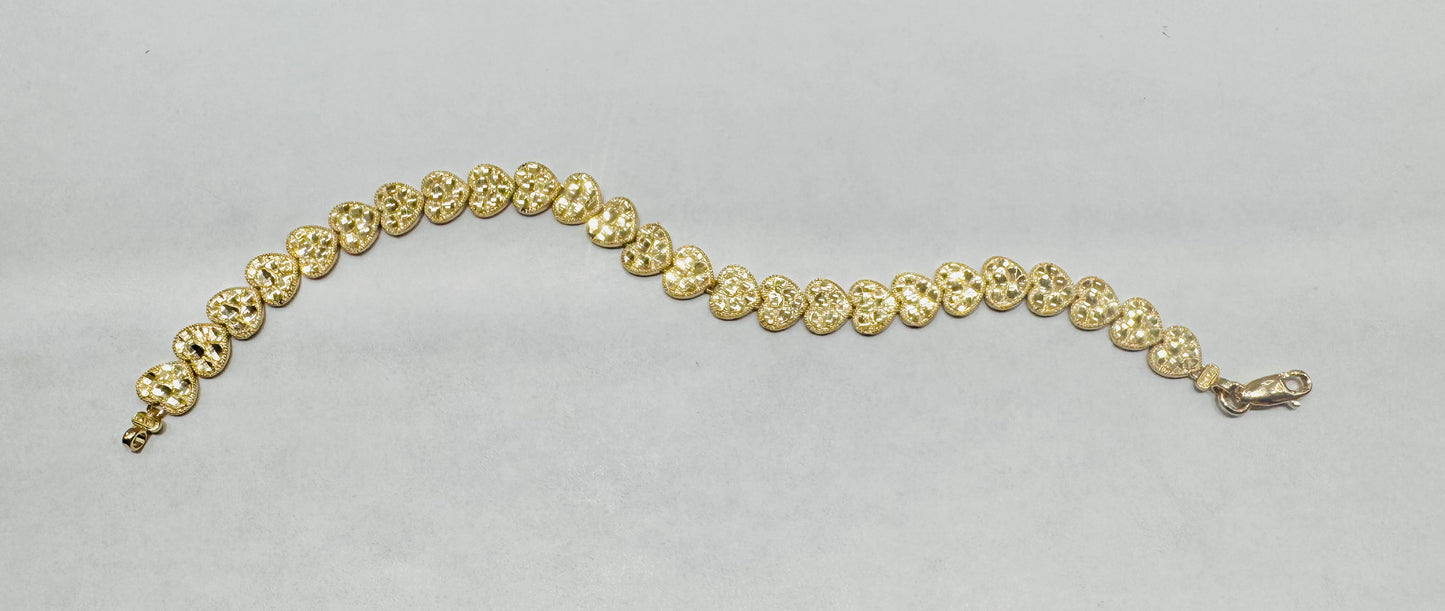 10K GOLD HEART NUGGET BRACELET 7.5”, WEIGHT: 9.3gm