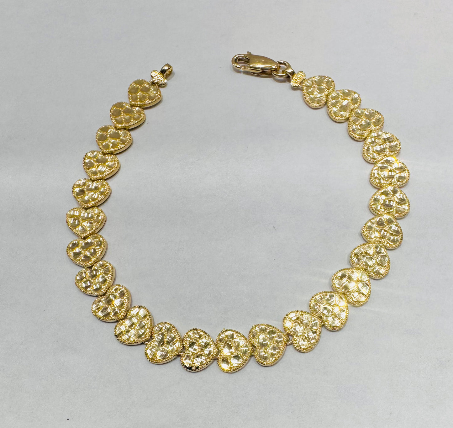 10K GOLD HEART NUGGET BRACELET 7.5”, WEIGHT: 9.3gm