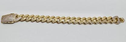 10K GOLD MONACO BRACELET WITH VERSACE BORDER 9.5”, WIDTH: 14.3mm, WEIGHT: 26gm