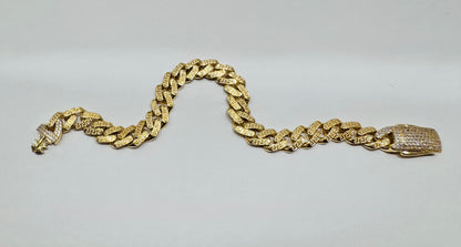 10K GOLD MONACO BRACELET WITH VERSACE BORDER 8.5”, WIDTH:  8.8mm, WEIGHT: 8.7gm