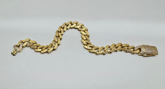 10K GOLD MONACO BRACELET WITH VERSACE BORDER 8.5”, WIDTH: 8.8mm, WEIGHT: 9.4gm
