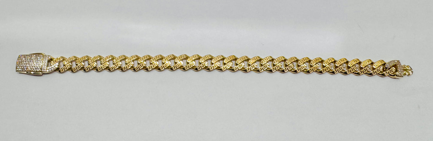 10K GOLD MONACO BRACELET WITH VERSACE BORDER 8.5”, WIDTH: 8.8mm, WEIGHT: 9.4gm