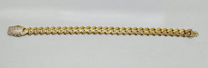 10K GOLD MONACO BRACELET WITH VERSACE BORDER 8.5”, WIDTH:  8.8mm, WEIGHT: 8.7gm