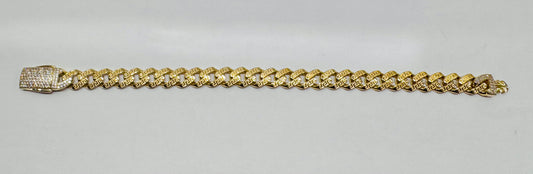 10K GOLD MONACO BRACELET WITH VERSACE BORDER 8.5”, WIDTH: 8.8mm, WEIGHT: 9.1gm