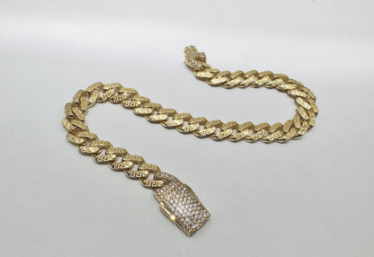 10K GOLD MONACO BRACELET WITH VERSACE DESIGN 8”, WIDTH: 6.6mm, WEIGHT: 6.2gm