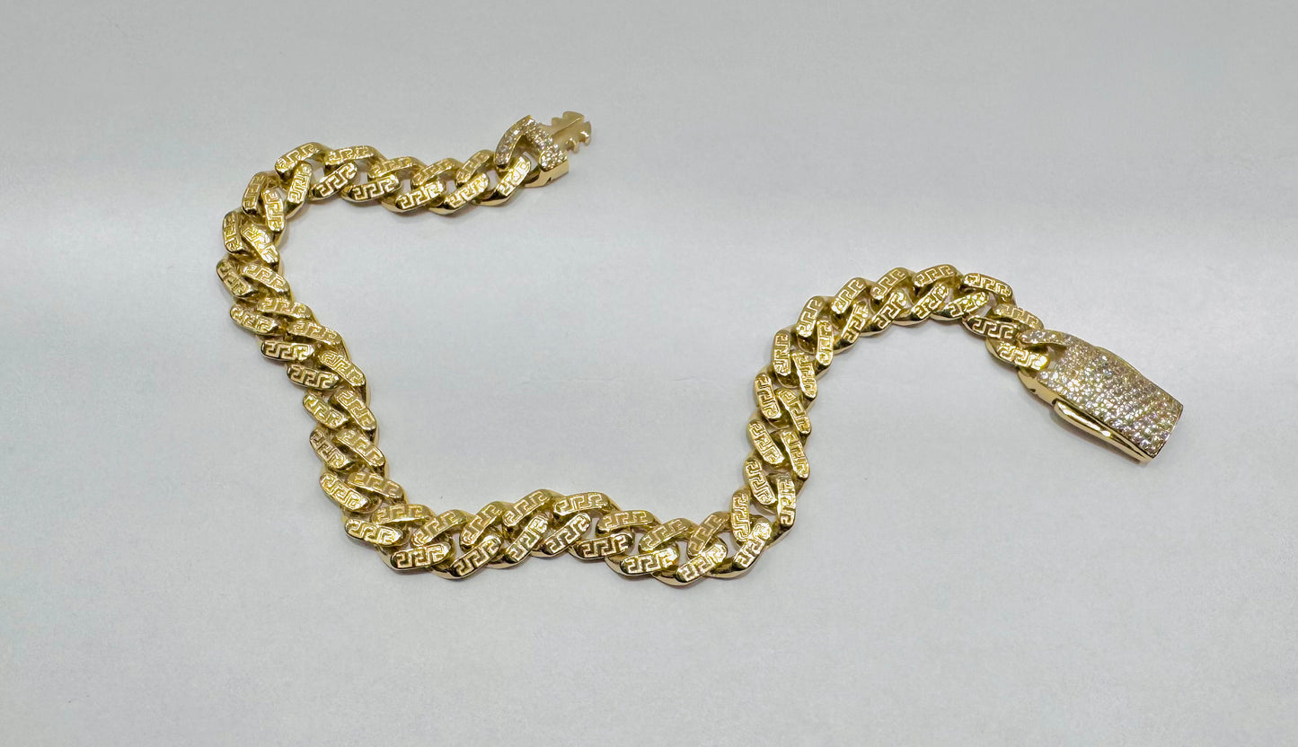 10K GOLD MONACO BRACELET WITH VERSACE DESIGN 8”, WIDTH: 6.6mm, WEIGHT: 6.2gm