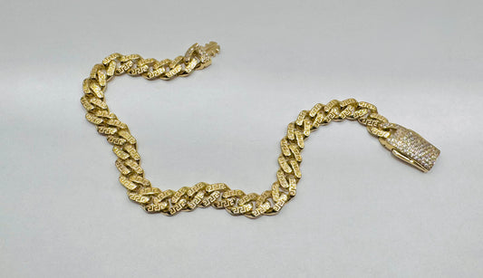 10K GOLD MONACO BRACELET WITH VERSACE DESIGN 8”, WIDTH: 6.6mm, WEIGHT: 6.2gm