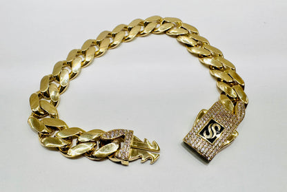 10K GOLD MONACO BRACELET 9”, WIDTH: 11.3mm, WEIGHT: 18.8gm