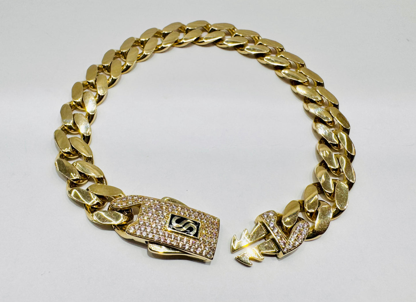 10K GOLD MONACO BRACELET 8”, WIDTH: 9.3mm, WEIGHT: 14.3gm