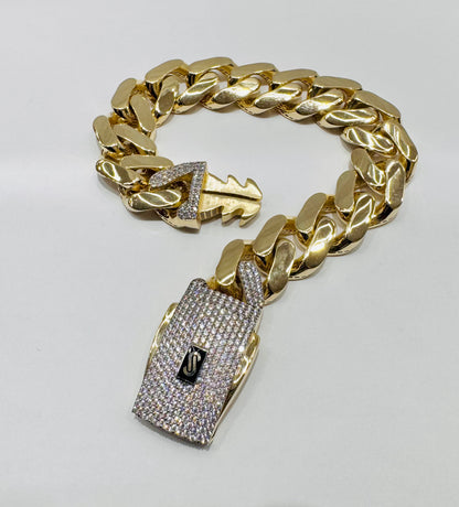 10K GOLD MONACO BRACELET 8.5”, WIDTH: 15mm, WEIGHT: 23.6gm