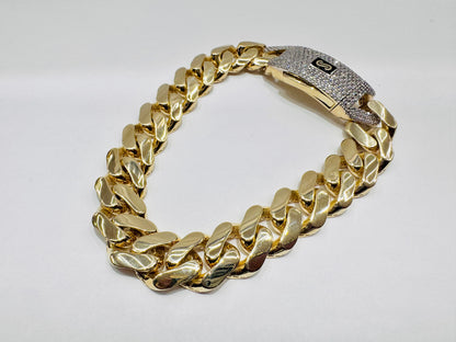 10K GOLD MONACO BRACELET 9”, WIDTH: 13mm, WEIGHT: 21.5gm