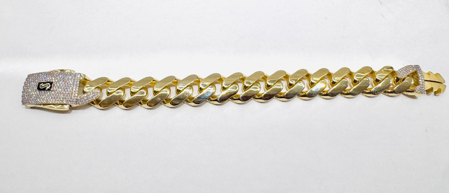 10K GOLD MONACO BRACELET 9”, WIDTH: 17mm, WEIGHT: 30gm