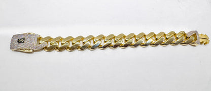 10K GOLD MONACO BRACELET 9”, WIDTH: 17mm, WEIGHT: 30gm