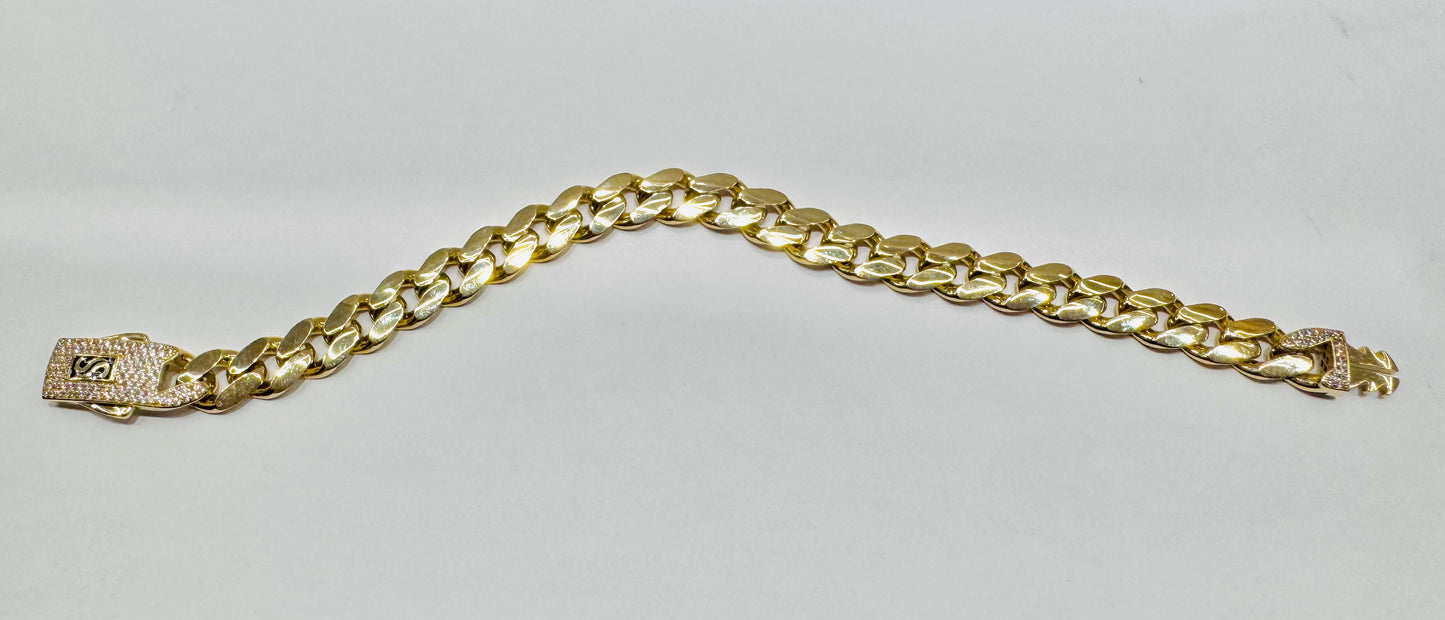 10K GOLD MONACO BRACELET 8”, WIDTH: 9.3mm, WEIGHT: 14.3gm