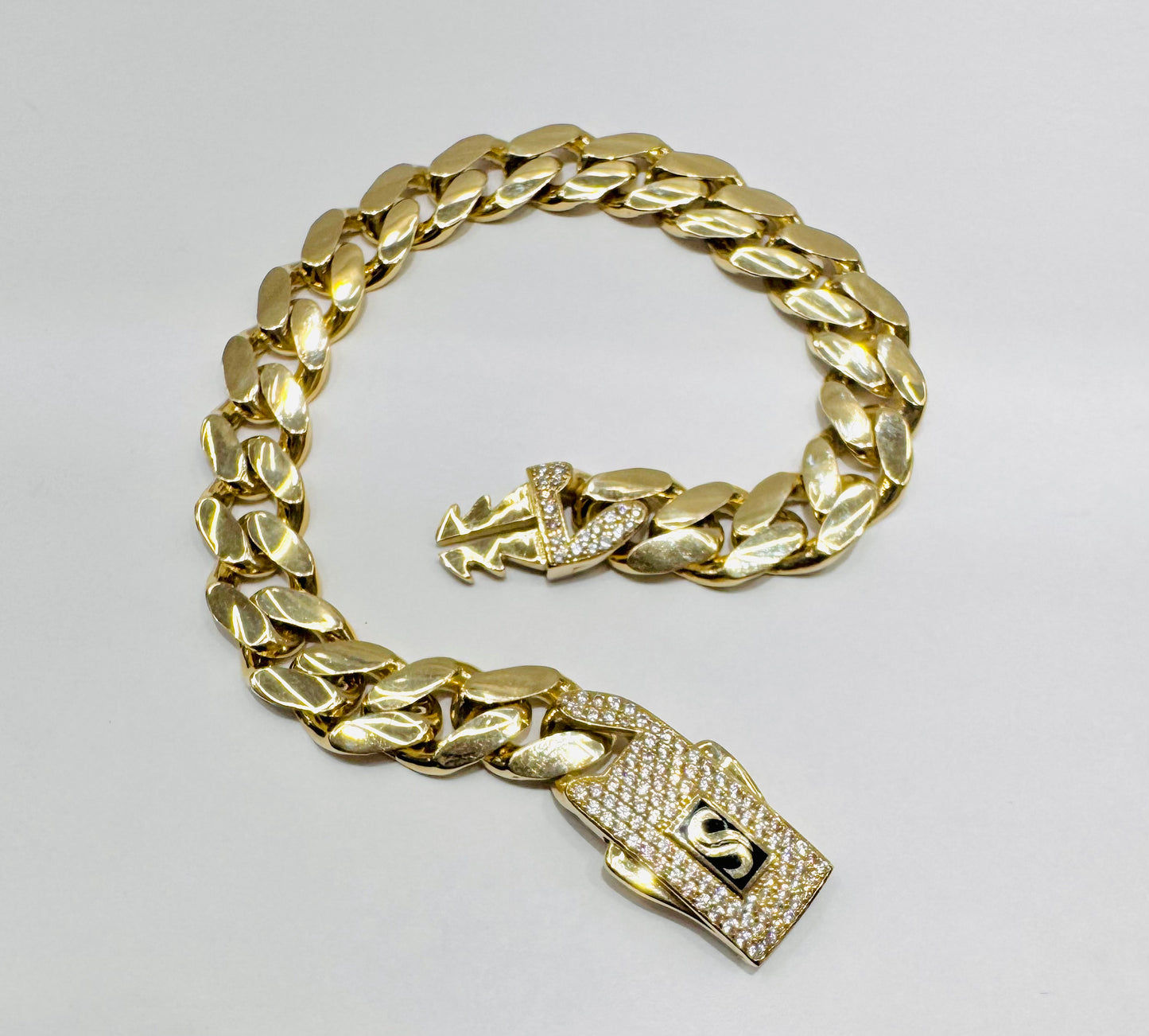 10K GOLD MONACO BRACELET 8”, WIDTH: 9.3mm, WEIGHT: 14.3gm