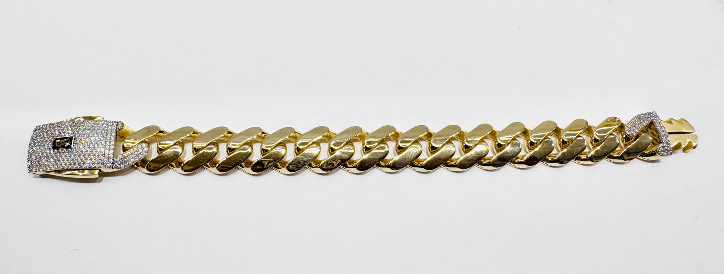 10K GOLD MONACO BRACELET 8.5”, WIDTH: 15mm, WEIGHT: 23.6gm