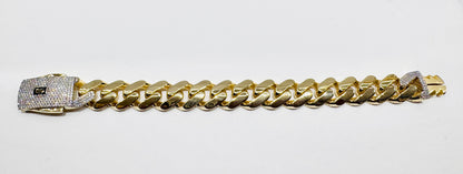 10K GOLD MONACO BRACELET 8.5”, WIDTH: 15mm, WEIGHT: 23.6gm